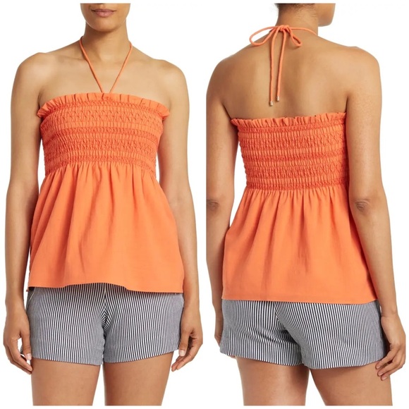 NWT Trina Turk Sofi Smocked Halter Top Small orange heatwave - Picture 1 of 9